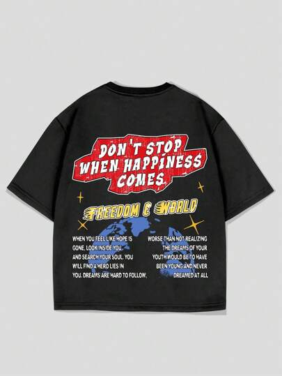 Street Life Camiseta holgada de manga raglán de largo cropped con gráfico, estilo callejero vintage