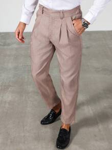 Calvornis Men's Solid Color Casual Suit Pants, Simple & Fashionable For Everyday Wear - Brown - View 5