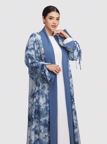 Al Najma Women's Tie-Dye Print Long Sleeve Loose Arabic Abaya Outerwear, Modest Robe