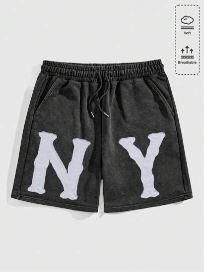 Street Life Pantaloncini casual da uomo con stampa di lettere, con coulisse in vita e tasche