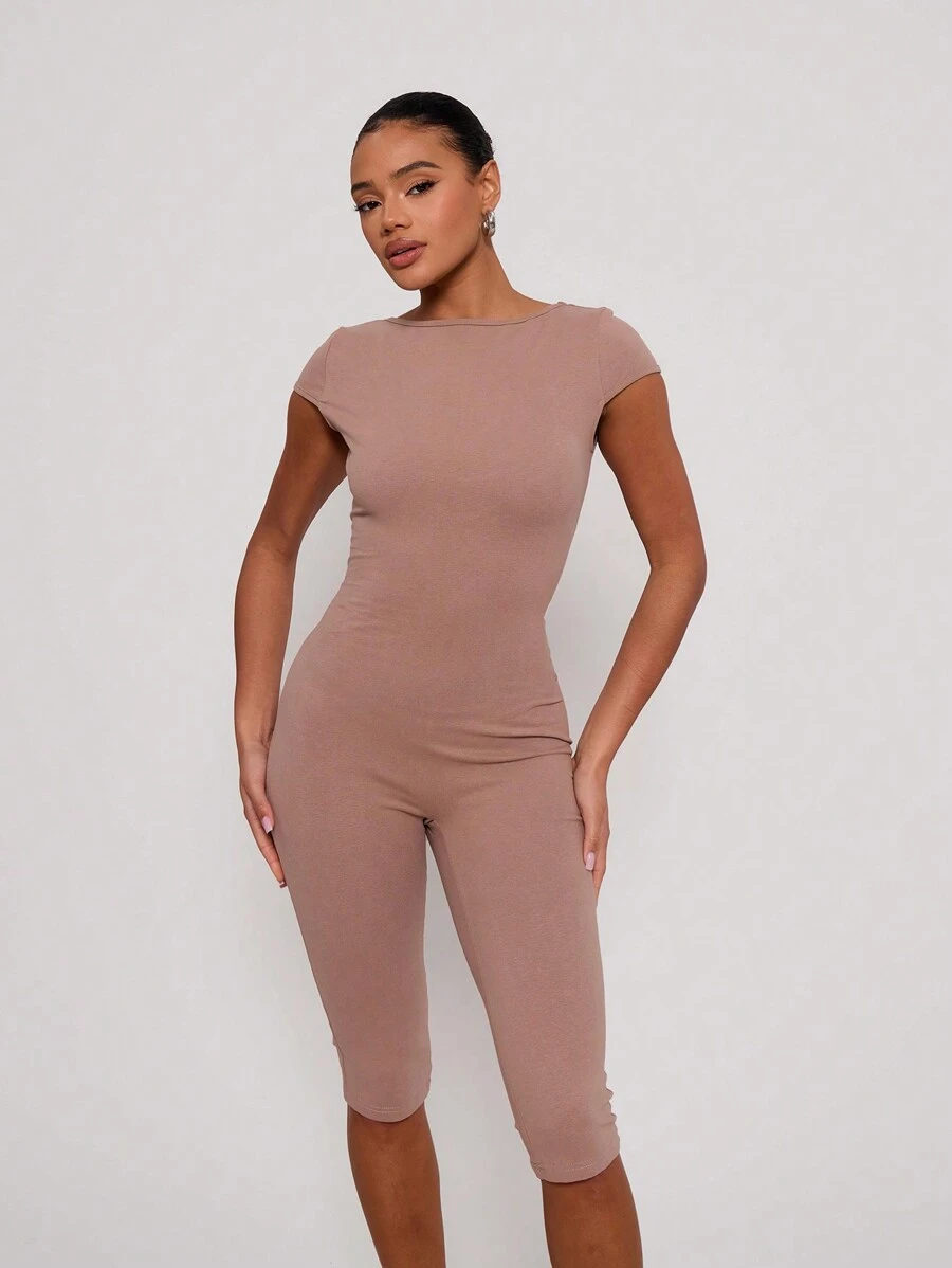 MUSERA Round Back Unitard Casual Spring Summer Vacation - Mocha Brown - View 1