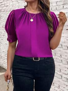 SHEIN Clasi Áo sơ mi dệt thường ngày cỡ lớn mùa hè - Màu tím - Xem 4