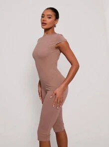 MUSERA Round Back Unitard Casual Spring Summer Vacation - Mocha Brown - View 2