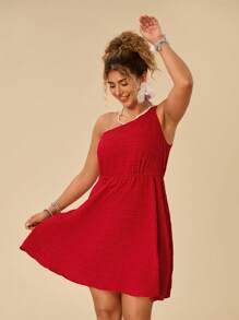 Travachic Plus One Shoulder Textured Dress