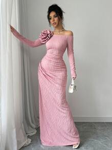 Rafferiza Women Long Sleeve 3D Floral Long Dress