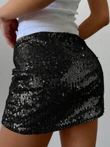 Aloruh 女士万圣节和圣诞节低腰亮片迷你裙，适合派对/舞会/返校场合 - 黑色 - 查看 2