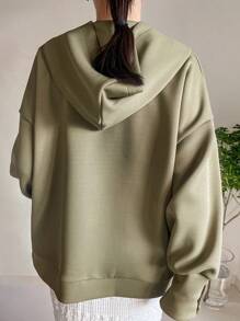 FRIFUL Women's Oversized Hoodie With Zipper Decoration And Split Design,Fall Clothes Sweatshirt - Army Green - View 7