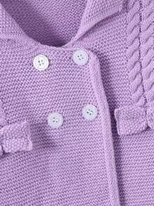Girls Vintage Palace Style Double-Breasted Knitted Cardigan, Blue Collar Thick Knitted Sweater