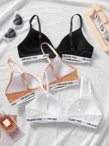 SHEIN Teen Girls 3pcs Comfortable Padded Adjustable Straps Gathered Back Bras Set - Black - View 2