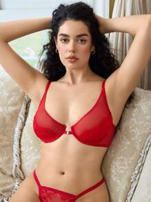 Charlaine Charlaine 1pc Women's Sexy Lace Front Closure Underwire Lingerie Bra Top