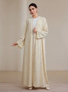Graceveil Women's Floral Embroidered Abaya Modest - Beige - View 4