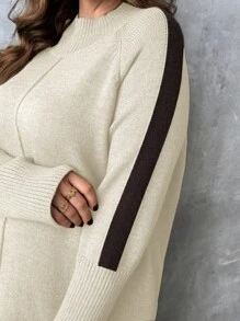 EMERY ROSE Plus Size Bodycon Turtleneck Sweater Dress With Side Slit Design, High-Low Hem, Color-Blocked Sleeves. Made With Multicolored Yarn For A Comfortable And High-Quality Feel.Parties, Music Festivals, Home Wear, Back-To-School Events, Gifting, And Shopping.Turtleneck Sweater,Winter Women Dress,Elegant Women Dresses,Fall Clothes Curve,Winter Clothes,Office Dress,Classy Dress,Elegant Dresses