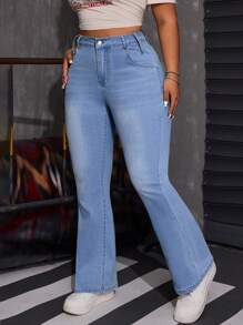 SHEIN ICON Jeans acampanados elásticos de talla grande lavados