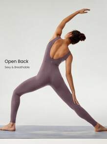 GLOWMODE 24" FeatherFit™ Tummy Control Open Back Gym Yoga Sports Jumpsuit Bodysuit Summer Elegant For Woman