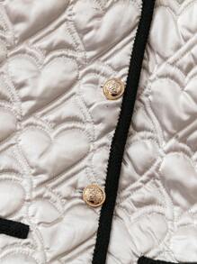 Zolique 纯米色轻质绗缝加厚棉服外套冬季衣服带心形格子图案 - 米色 - 查看 4