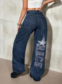 SHEIN EZwear Jeans casuales sencillos con bolsillo y detalles de botones delanteros para mujer