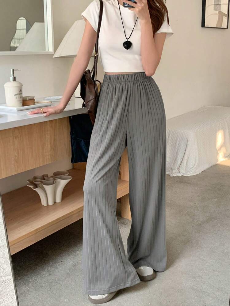 Women Casual Versatile Elastic Waist Knit Pants