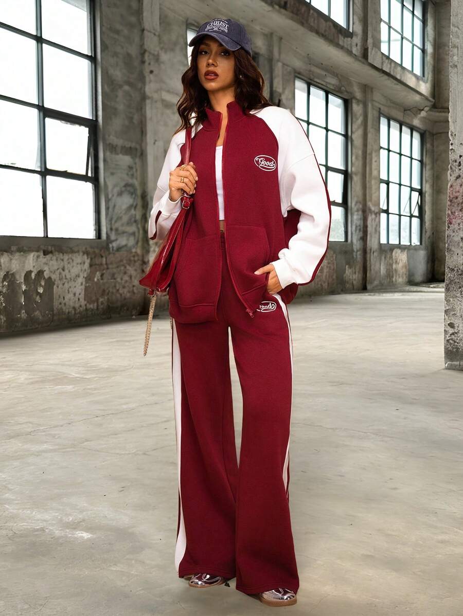 Forever 21 Women's Casual Zip-Up Color Block Raglan Sleeve Sweatshirt, Minimalist Fashion For Everyday Wear