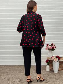 SHEIN LUNE 2pcs/Set Plus Size Casual Heart Print Jacket And Pants Set Valentines Spring Clothes Summer Clothes Spring Outfits For Women Vacation Outfits Woman - Multicolor - View 2
