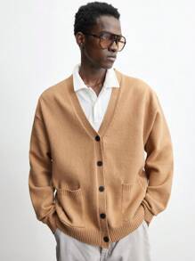 Maija Men's 2025 Spring New Arrival Thermal Lined Thick Cardigan, Long Sleeve Knit Sweater, Casual For Daily Wear, New Year Party, Valentine's, Holiday, Commute - Brown - View 1