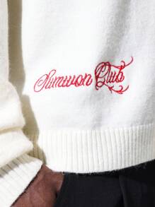 SUMWON Cozy Varsity Letterman Cardigan Sweater Knit Letter Patch Green Embroidery Retro College Preppy Style School Club Fall Winter - Apricot - View 6