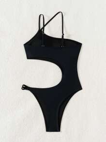 Swim Lushoire 夏季女士紧身性感露腰沙滩肩带连体泳衣 - 黑色 - 查看 6