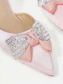 CUCCOO HITCHD Women's Pointed Toe Rhinestone Bow High Heel Pumps Valentine's Day - Pink - View 6