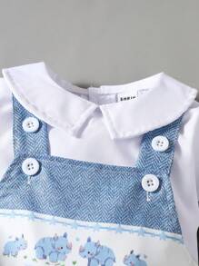Souflis Souflis Baby Boy Rhinoceros Print Suspender Pants & White Shirt Gentleman Outfit,Cute Summer Matching Family Set For Daily Outings,Party & Photography Events - Multicolor - View 13