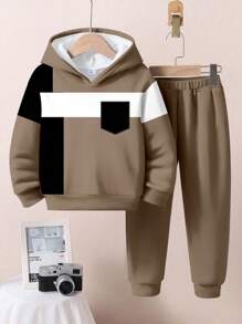 SHEIN 2pcs/Set Baby Boy Casual Minimalist Loose Knit Soft Hoodie Sweatshirt And Pants Set - White - View 4