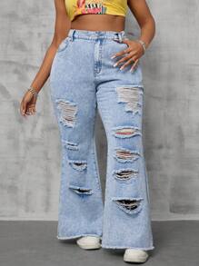SHEIN SXY Plus Size Voorkant Knoop Zak Versleten Eenvoudige Casual Denim Jeans