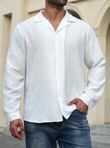 Manfinity Homme Plus Size Solid Front Button Long Sleeve Simple Casual Tops - White - View 1
