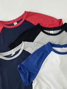 SHEIN Leap Crew Buy 3 Get 1 Free, 4pcs/Set Tween Boy Crew Neck Raglan Sleeve Contrast Color Casual Tee Set, Suitable For Autumn, Spring, Summer, Outdoor Play, School, Street, Party And Home Leisure - Multicolor - View 3