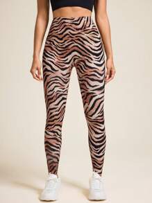 Easithlete بنطلون رياضي ملائم ذو خصر عالي بدون غرز بطبعة نمر عصرية - متعدد الألوان - مشاهدة 2