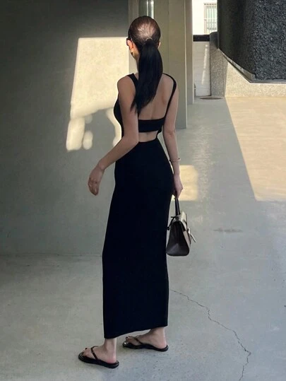 DAZY Đầm len dài cổ chữ V kiểu quấn cho nữ, đầm maxi đi nghỉ mát mùa xuân/hè.