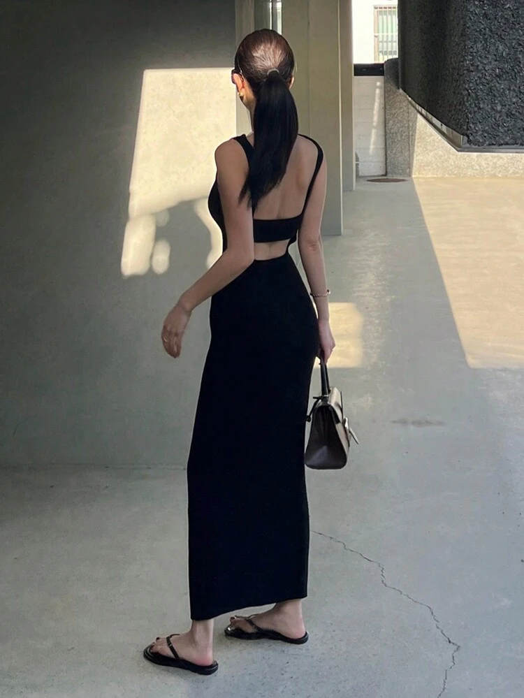 Women V-Neck Wrap Long Sweater Dress, Spring/Summer Vacation Maxi Dress