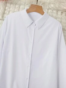 大码纽扣式白色长袖衬衫女式休闲 - 查看 6