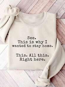 INAWLY Women's Round Neck Long Sleeve Letter Print Casual Sweatshirt