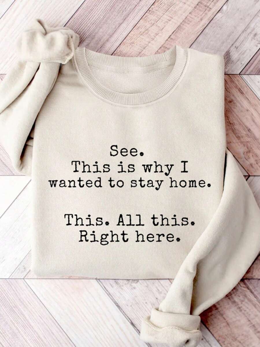 INAWLY Women's Round Neck Long Sleeve Letter Print Casual Sweatshirt