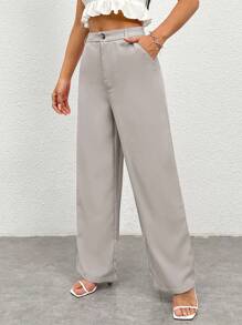 SHEIN PETITE Pantaloni casual da donna a gamba dritta di colore unito