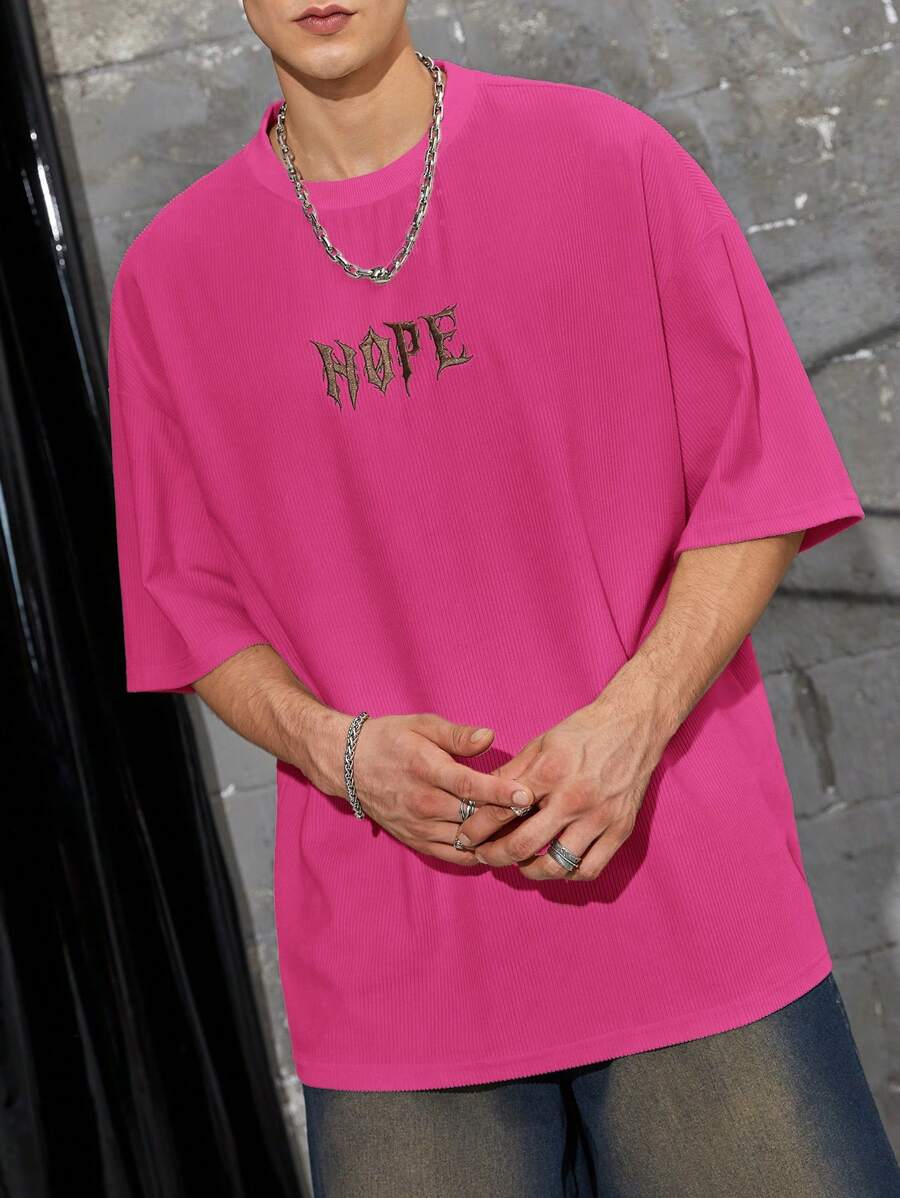 Manfinity Hypemode Oversized Men's Letter Graphic Drop Shoulder T-Shirt - Rose Red - View 1