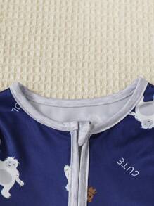 SHEIN 3 件套男婴休闲可爱激光数码图形字母动物印花长袖上衣 + 纯色裤子 + 拉链数码印花动物长袖连体裤，舒适连体裤装 - 彩色 - 查看 7