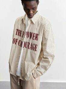 Maija Camisa casual de manga larga con botones, con estampado frontal y rayas, versátil para usar en citas y fiestas de Año Nuevo, nueva primavera 2025 para hombres - Albaricoque - Ver 2