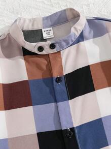 Tween Boy Casual College Color Block Corduroy Lapel Loose Open Front Short Sleeve Woven Shirt, Suitable For School, Garden, Beach, Birthday In Spring, Summer, Autumn, Winter