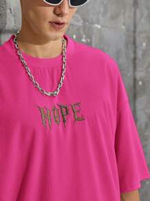 Manfinity Hypemode Oversized Men's Letter Graphic Drop Shoulder T-Shirt - Rose Red - View 5