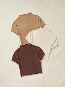 SHEIN EZwear 3入組生邊立領t恤 - 彩色 - 查看 2