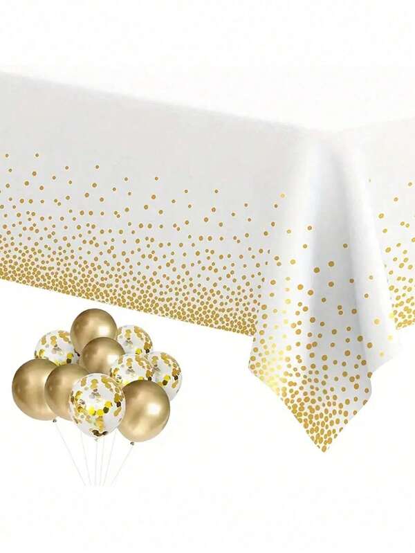 1pc Gold Polka Dot Glamorous Plastic Tablecloth - Suitable For Birthday Party, Wedding, Anniversary, Shower, Halloween, Thanksgiving, Christmas Gift, Disposable