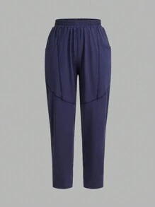 2pcs Women's Solid Color Elastic Waist Casual Sporty Pants For Everyday Wear