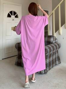 DAZY Rabbit Pattern Printed Loose T-Shirt Nightgown Pajama, Moo Moo - Purple - View 2