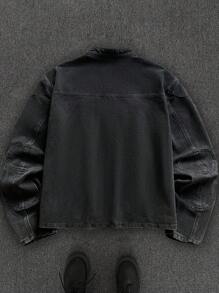 Manfinity Hypemode Men's Black Cycling Style Zip Front Casual Denim Jacket - Black - View 2