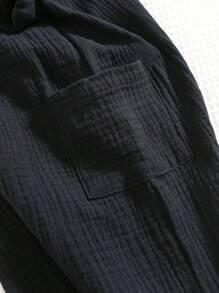 SHEIN 婴儿纯色圆领短袖连体衣，休闲百搭，适合秋冬季穿着 - 深灰色 - 查看 7